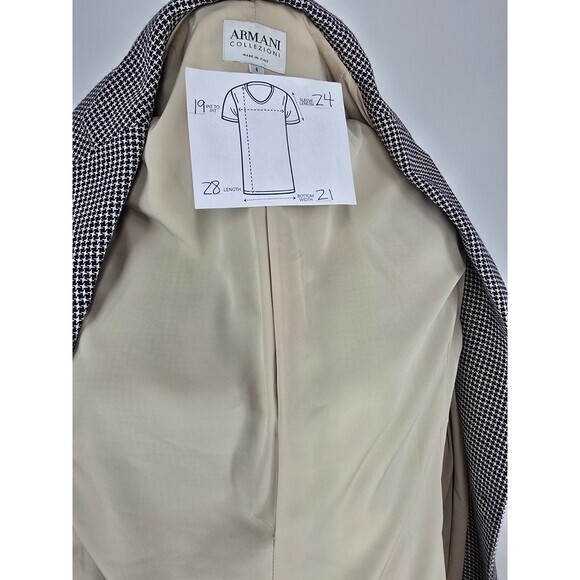 Vintage ARMANI COLLEZIONI Houndstooth Blazer Sz 6 Made In Italy Black & Tan - Picture 6 of 9